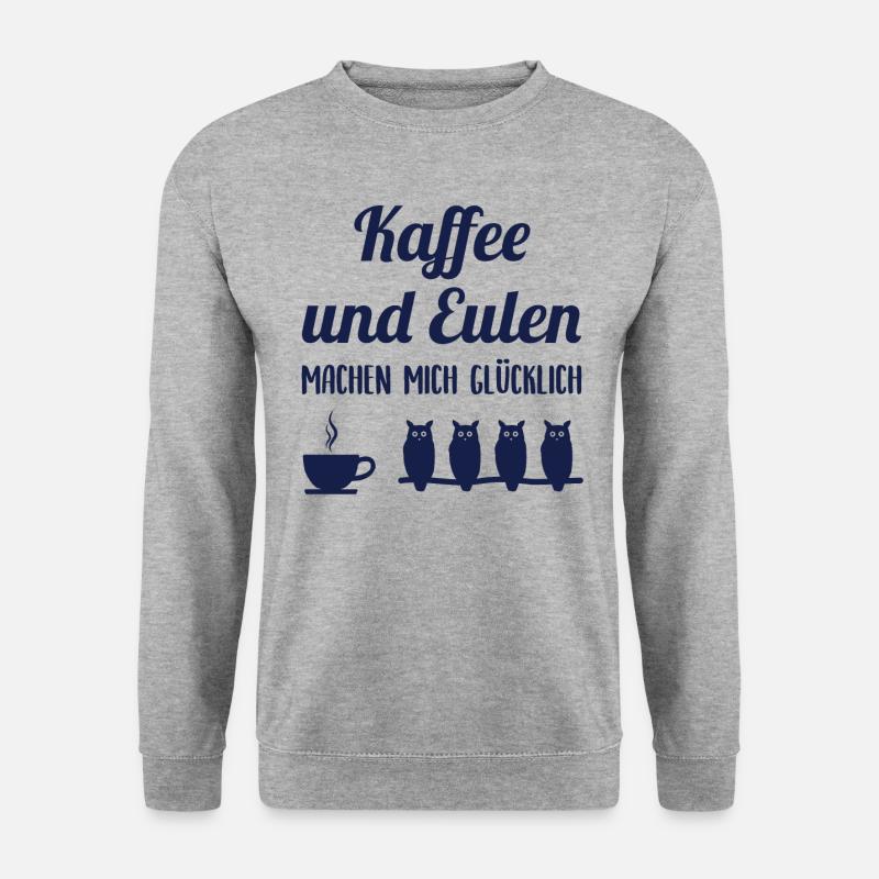 Eule Kaffee Liebhaber Glücklich Spruch Geschenk - Unisex Pullover - Weißgrau meliert