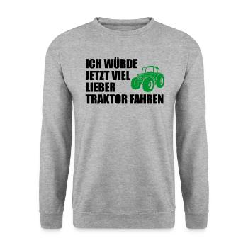 Traktor Trecker Bauer Landwirtschaft Geschenk - Unisex Pullover - Weißgrau meliert - Vorne - Alina (178cm) & Michal (187cm)
