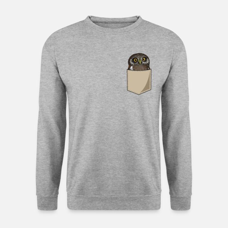 Eule Uhu Vogel In Brusttasche Print Geschenk - Unisex Pullover - Weißgrau meliert