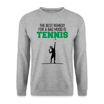 Tennis Tennisspieler Lustiger Spruch Geschenk - Unisex Pullover - Weißgrau meliert - Vorne - Alina (178cm) & Michal (187cm)