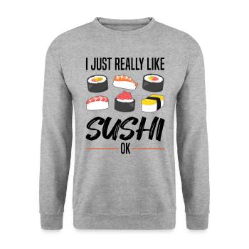 Sushi Maki Nigiri Japan Fish Saying Gift - Unisex Sweatshirt - salt & pepper - Front - Alina (178cm) & Michal (187cm)