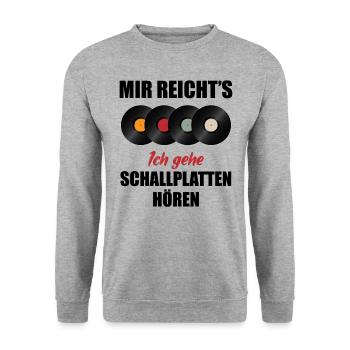 Schallplatte Vinyl Plattenspieler DJ Geschenk - Unisex Pullover - Weißgrau meliert - Vorne - Alina (178cm) & Michal (187cm)