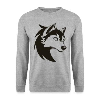 Stilisiertes cooles Wolfskopf-Symbol - Unisex Pullover - Weißgrau meliert - Vorne - Alina (178cm) & Michal (187cm)