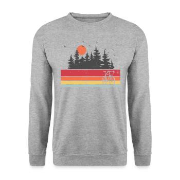 Retro Vintage Cyclist Cycling Nature Forest - Unisex Sweatshirt - salt & pepper - Front - Alina (178cm) & Michal (187cm)