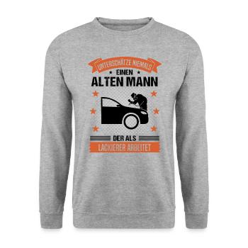 Lackierer Alter Mann Spruch Herren Geschenk - Unisex Pullover - Weißgrau meliert - Vorne - Alina (178cm) & Michal (187cm)