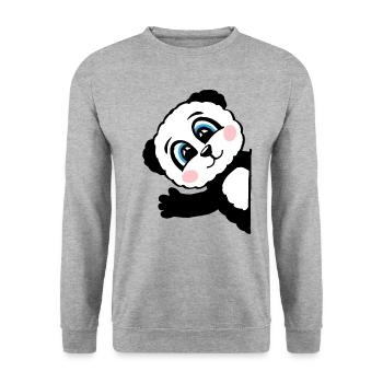 Panda Pandabär Geschenk Damen Herren Kinder - Unisex Pullover - Weißgrau meliert - Vorne - Alina (178cm) & Michal (187cm)