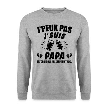 Ich kann nicht, ich bin Papa (Windel) - Unisex Pullover - Weißgrau meliert - Vorne - Alina (178cm) & Michal (187cm)