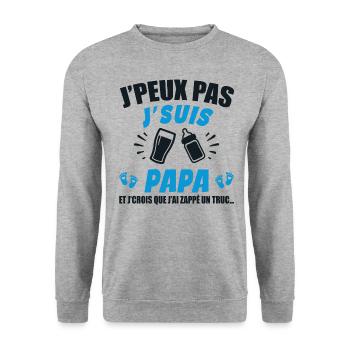 Je Peux Pas Je Suis Papa (couche) - Sweat-shirt Unisexe - gris chiné - Devant - Alina (178cm) & Michal (187cm)