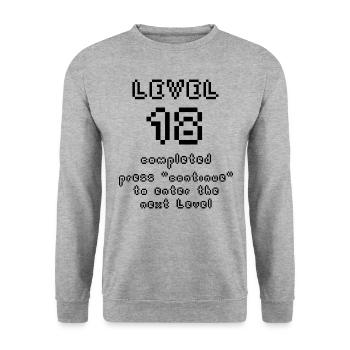 Stufe 18 Jahre alt - Unisex Pullover - Weißgrau meliert - Vorne - Alina (178cm) & Michal (187cm)