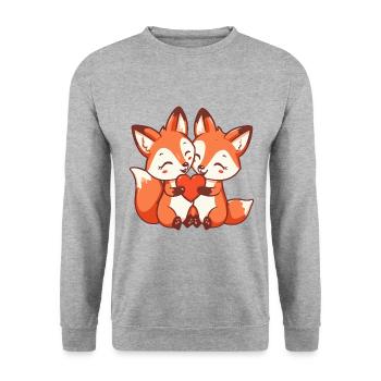 Fuchs Comic Paar Liebe - Unisex Pullover - Weißgrau meliert - Vorne - Alina (178cm) & Michal (187cm)