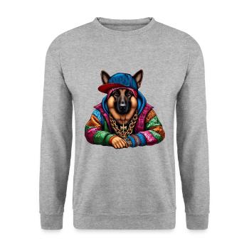 German Shepherd The Rap Artist Drawing - Unisex Sweatshirt - salt & pepper - Front - Alina (178cm) & Michal (187cm)