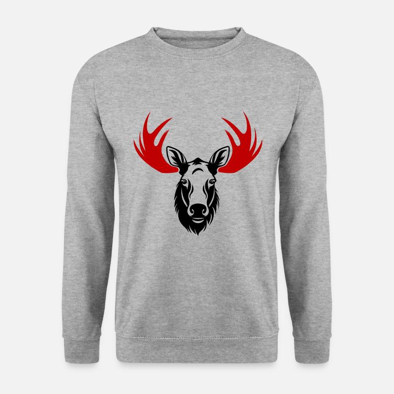 Elch Kopf - Unisex Pullover - Weißgrau meliert