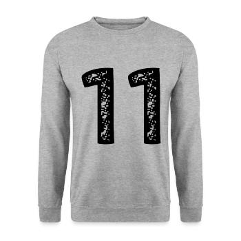 11 Zahl Trikot - Unisex Pullover - Weißgrau meliert - Vorne - Alina (178cm) & Michal (187cm)