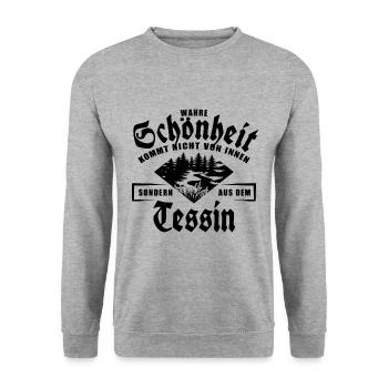 Wahre Schönheit kommt nicht von innen, Tessin - Unisex Pullover - Weißgrau meliert - Vorne - Alina (178cm) & Michal (187cm)