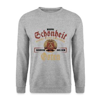 Wahre Schönheit kommt nicht von innen, DDR, Osten - Unisex Pullover - Weißgrau meliert - Vorne - Alina (178cm) & Michal (187cm)