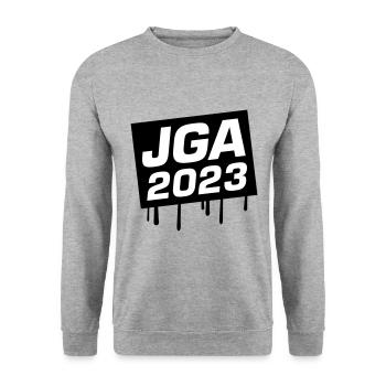 Jga 2023 Junggesellenabschied - Unisex Pullover - Weißgrau meliert - Vorne - Alina (178cm) & Michal (187cm)