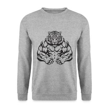 Tiger Musculation Muscles Workout Gym - Sweat-shirt Unisexe - gris chiné - Devant - Alina (178cm) & Michal (187cm)