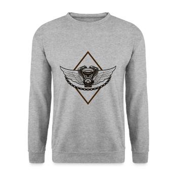 Moteur Vintage avec ailes - Biker - Motocycle - Sweat-shirt Unisexe - gris chiné - Devant - Alina (178cm) & Michal (187cm)