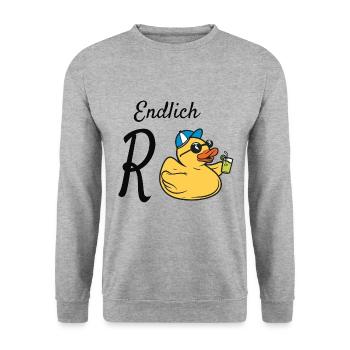 Ruhestand Rente Rentner Geschenk Endlich R-Ente - Unisex Pullover - Weißgrau meliert - Vorne - Alina (178cm) & Michal (187cm)