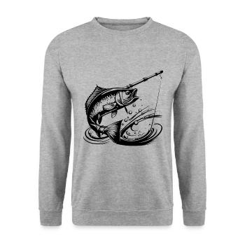Fischen Fisch Angeln Symbol - Unisex Pullover - Weißgrau meliert - Vorne - Alina (178cm) & Michal (187cm)