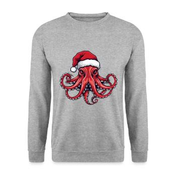 Oktopus Krake Weihnachten Portät - Unisex Pullover - Weißgrau meliert - Vorne - Alina (178cm) & Michal (187cm)