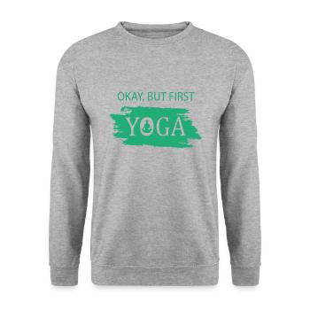 Okay but first Yoga om - Unisex Pullover - Weißgrau meliert - Vorne - Alina (178cm) & Michal (187cm)