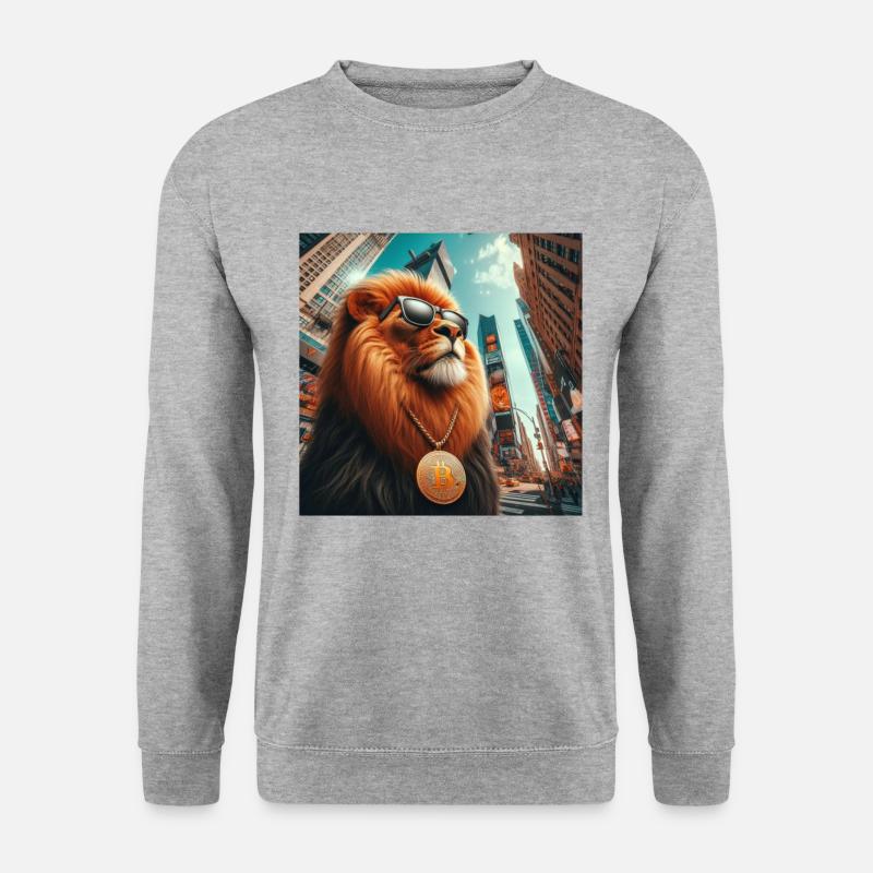 Bild Lion mit Bitcoin Kette - Unisex Pullover - Weißgrau meliert