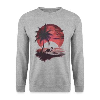 Flamant rose Illustration Plage Mer Palmiers - Sweat-shirt Unisexe - gris chiné - Devant - Alina (178cm) & Michal (187cm)