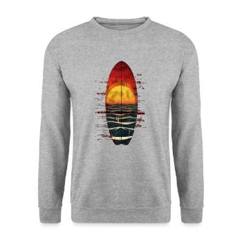 Sonnenuntergang Wellenreiter Erlebnis - Unisex Pullover - Weißgrau meliert - Vorne - Alina (178cm) & Michal (187cm)