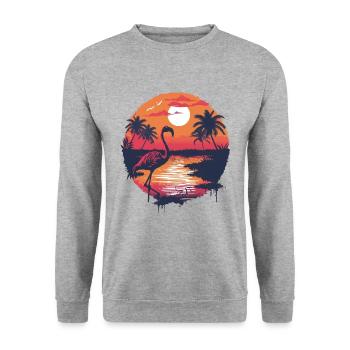 Flamingo Illustration - Unisex Sweatshirt - salt & pepper - Front - Alina (178cm) & Michal (187cm)