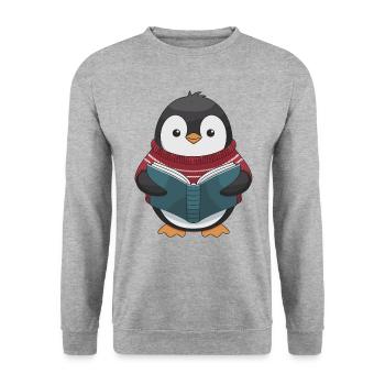 Pingouin douillet avec motif de livre - Sweat-shirt Unisexe - gris chiné - Devant - Alina (178cm) & Michal (187cm)