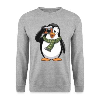 Pingouin mignon avec appareil photo pour les amoureux des animaux - Sweat-shirt Unisexe - gris chiné - Devant - Alina (178cm) & Michal (187cm)