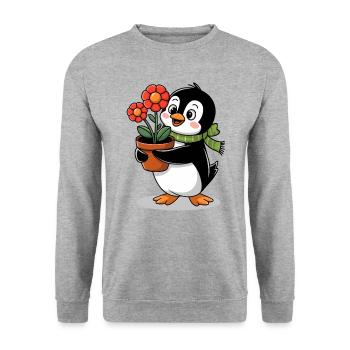 Penguin with flower pot in garden for gardener - Unisex Sweatshirt - salt & pepper - Front - Alina (178cm) & Michal (187cm)