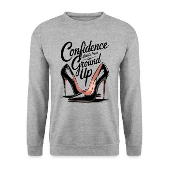 La confiance commence à partir de la base jusqu’aux talons hauts - Sweat-shirt Unisexe - gris chiné - Devant - Alina (178cm) & Michal (187cm)