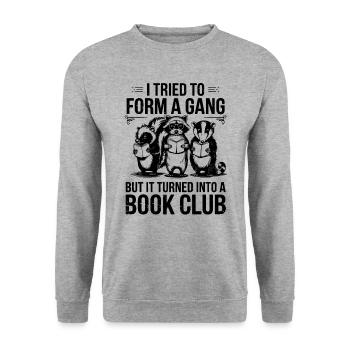 Bücherwurm: Gang Wird Zum Buchclub Spaß - Unisex Pullover - Weißgrau meliert - Vorne - Alina (178cm) & Michal (187cm)
