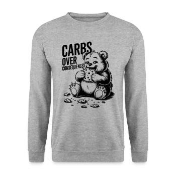 Carbs Over Consequences Bear Illustration - Unisex Sweatshirt - salt & pepper - Front - Alina (178cm) & Michal (187cm)
