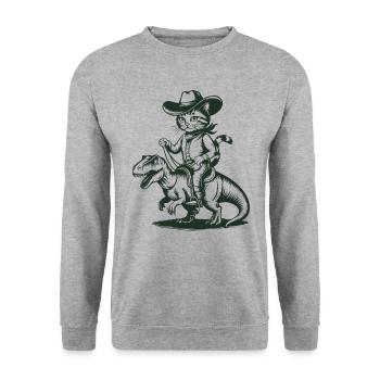 Cowboy Cat Rides Dinosaur Adventure - Unisex Sweatshirt - salt & pepper - Front - Alina (178cm) & Michal (187cm)