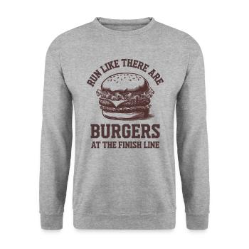Courez comme un marathonien lorsque Burger atteint la ligne d’arrivée - Sweat-shirt Unisexe - gris chiné - Devant - Alina (178cm) & Michal (187cm)