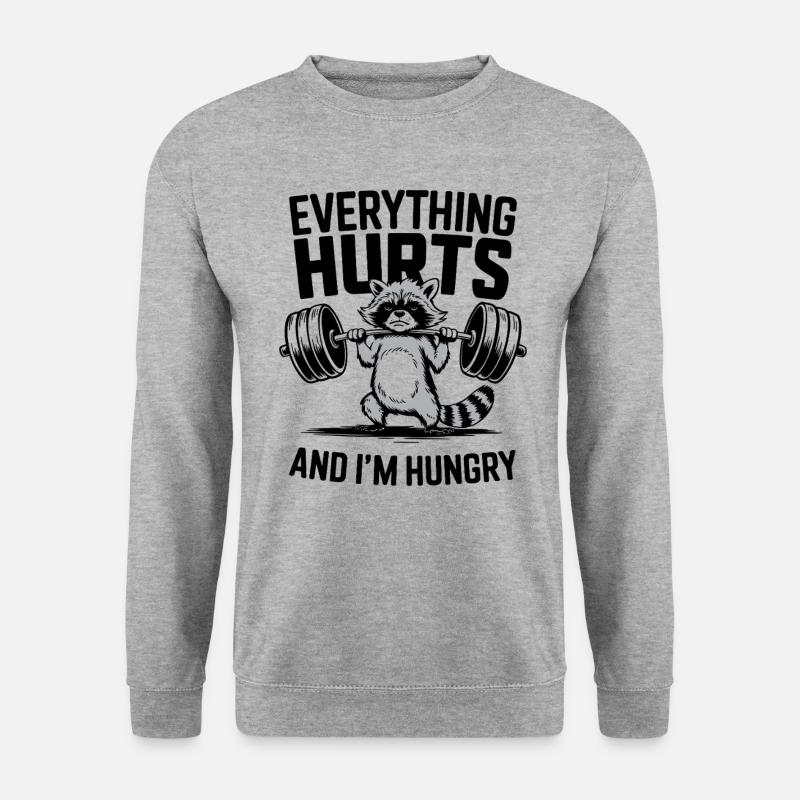 Fitness Gym Sport Weightlifting - Everything Hurts - Unisex Pullover - Weißgrau meliert