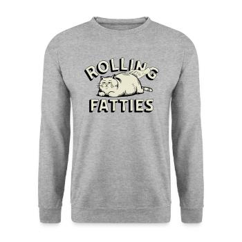 Rolling Fatties Katze Humor - Unisex Pullover - Weißgrau meliert - Vorne - Alina (178cm) & Michal (187cm)