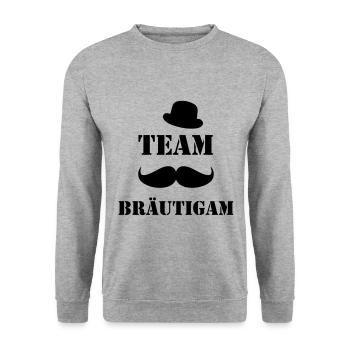 Team Bräutigam - JGA Junggesellenabschied Mustache - Unisex Pullover - Weißgrau meliert - Vorne - Alina (178cm) & Michal (187cm)
