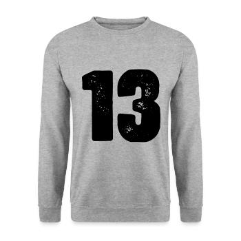 13 Zahl Trikot - Unisex Pullover - Weißgrau meliert - Vorne - Alina (178cm) & Michal (187cm)