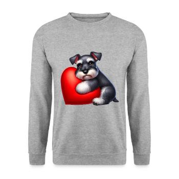 Schanuzer Valentinstag Zeichnung - Unisex Pullover - Weißgrau meliert - Vorne - Alina (178cm) & Michal (187cm)