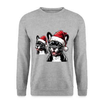 French Bulldog Santa Claus Gifts - Unisex Sweatshirt - salt & pepper - Front - Alina (178cm) & Michal (187cm)