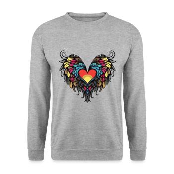 Coeur Ailes Ange Amour - Sweat-shirt Unisexe - gris chiné - Devant - Alina (178cm) & Michal (187cm)