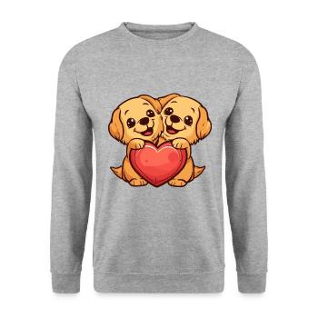 Golden Retriever Hunde Paar Verliebt Valentinstag - Unisex Pullover - Weißgrau meliert - Vorne - Alina (178cm) & Michal (187cm)
