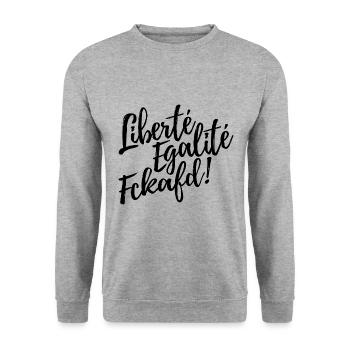Liberté Egalité Fckafd - Gegen AFD, gegen rechts - Unisex Pullover - Weißgrau meliert - Vorne - Alina (178cm) & Michal (187cm)