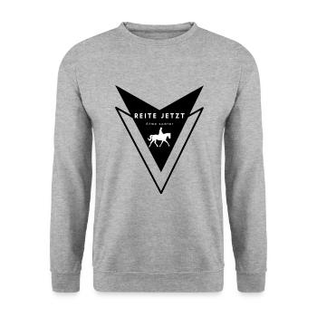 REITE JETZT - ATME SPÄTER - Nr. 1 Reitersprüche - Unisex Pullover - Weißgrau meliert - Vorne - Alina (178cm) & Michal (187cm)