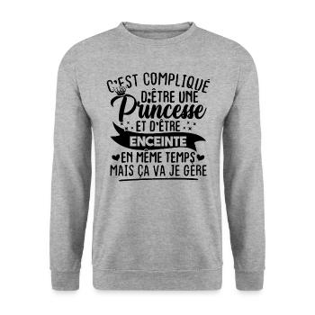 Une princesse et d'être enceinte - Sweat-shirt Unisexe - gris chiné - Devant - Alina (178cm) & Michal (187cm)