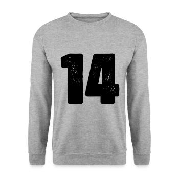 14 Zahl Trikot - Unisex Pullover - Weißgrau meliert - Vorne - Alina (178cm) & Michal (187cm)
